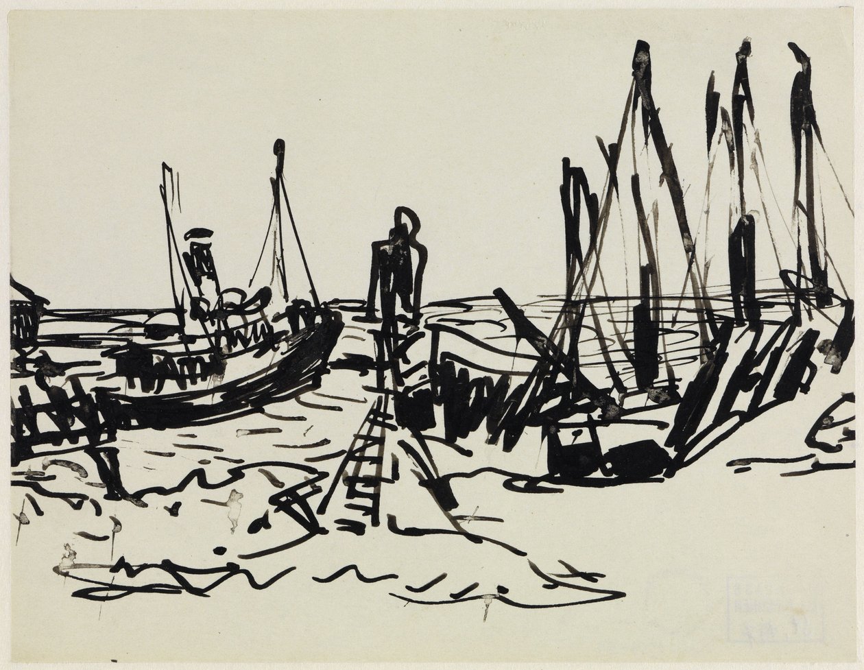 Kustångare och båtar som ligger för ankar (Fehmarn) av Ernst Ludwig Kirchner