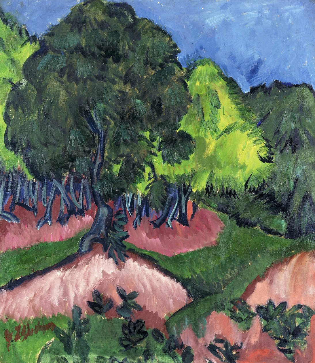 Landskap med kastanjeträd; Landskap med kastanjeträd, 1913 av Ernst Ludwig Kirchner