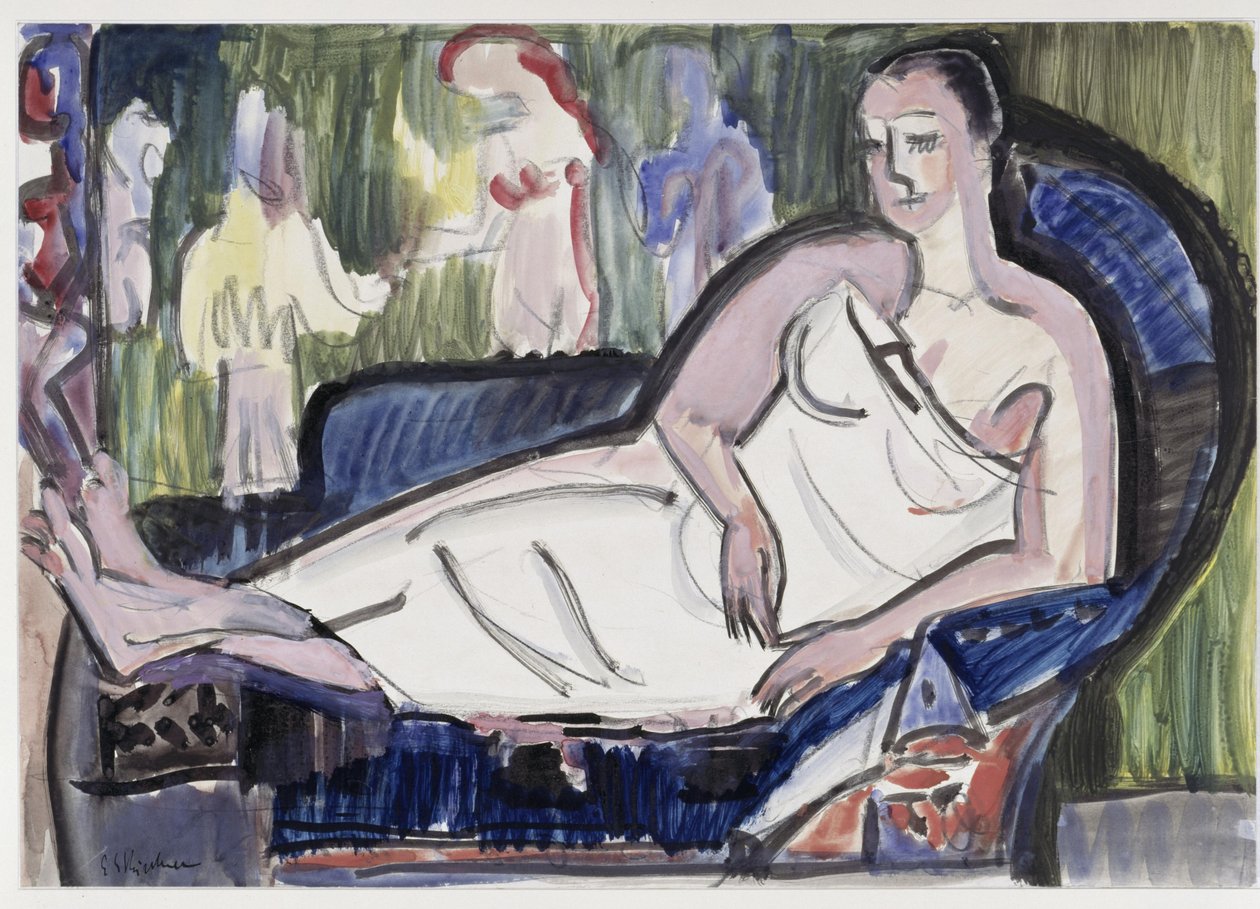Kvinna liggande på soffan av Ernst Ludwig Kirchner