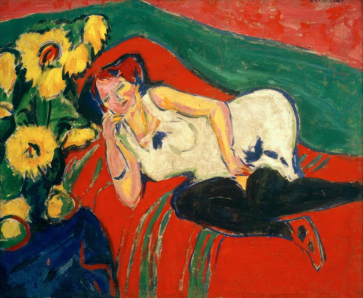Liggande kvinna i vit skjorta av Ernst Ludwig Kirchner