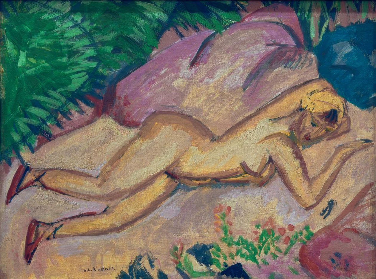 Flicka som ligger på stranden av Ernst Ludwig Kirchner