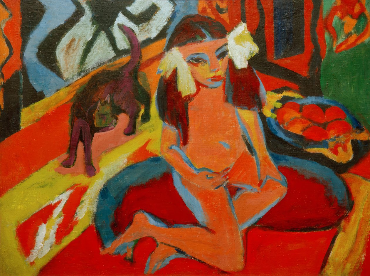 Tjej med katt, Fränzi av Ernst Ludwig Kirchner