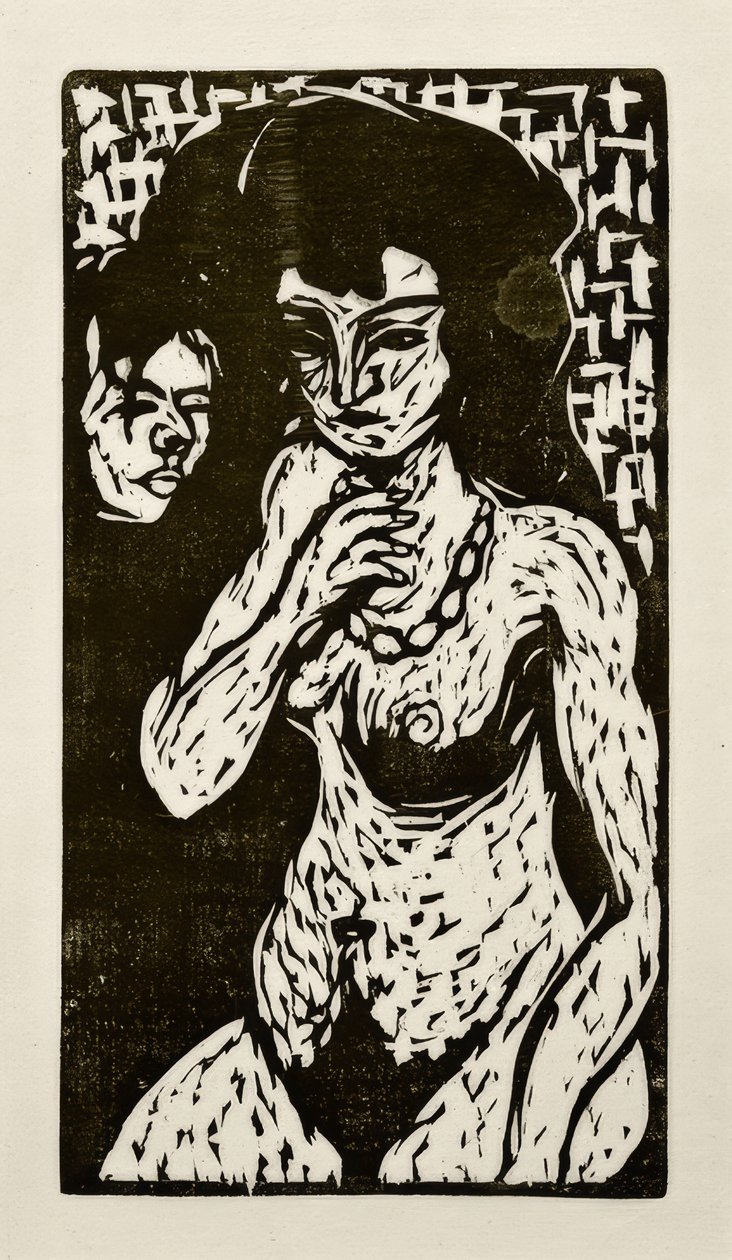 Naken tjej med självporträtt av Ernst Ludwig Kirchner