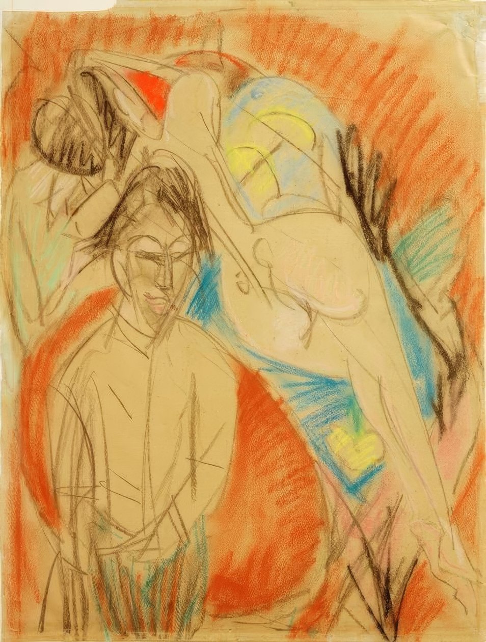 Målare och naken kvinna (självporträtt med modell) av Ernst Ludwig Kirchner
