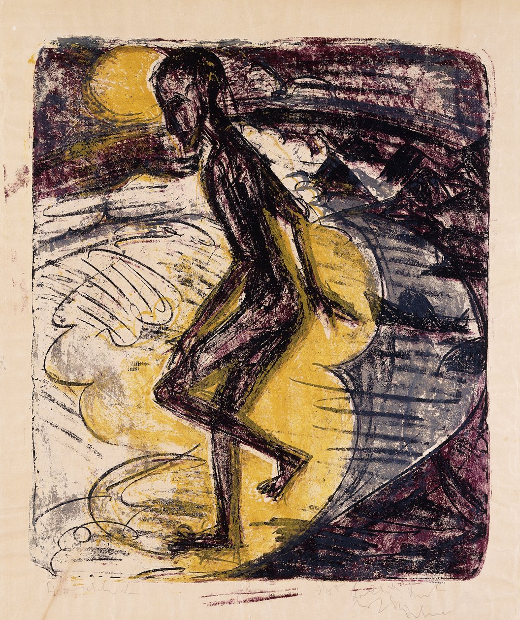 Man reser sig från havet; Ins Meer Seigender Mann, 1913 av Ernst Ludwig Kirchner