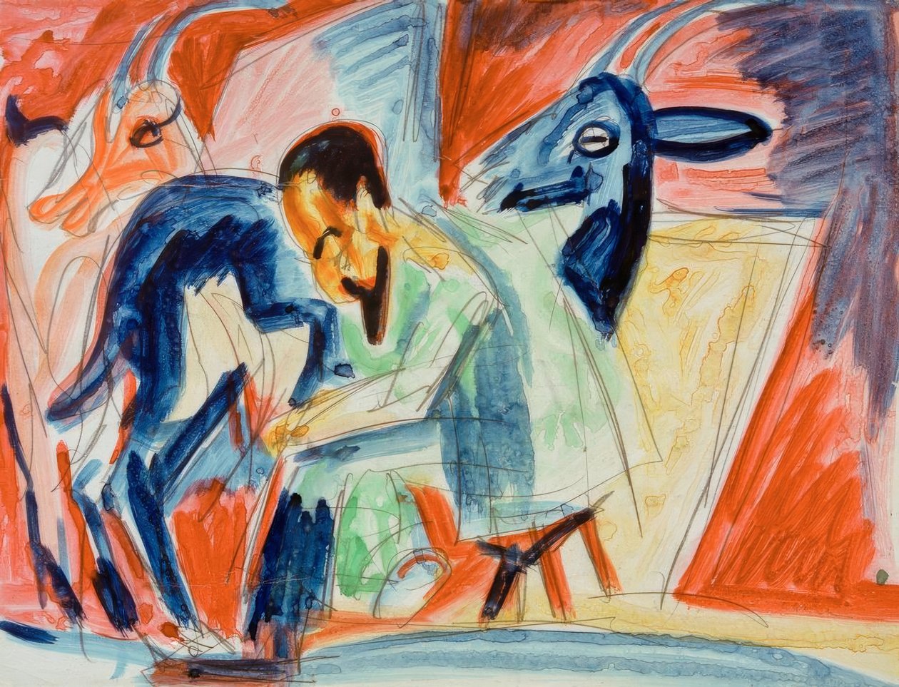 Mjölkbonde (getmjölkare) av Ernst Ludwig Kirchner