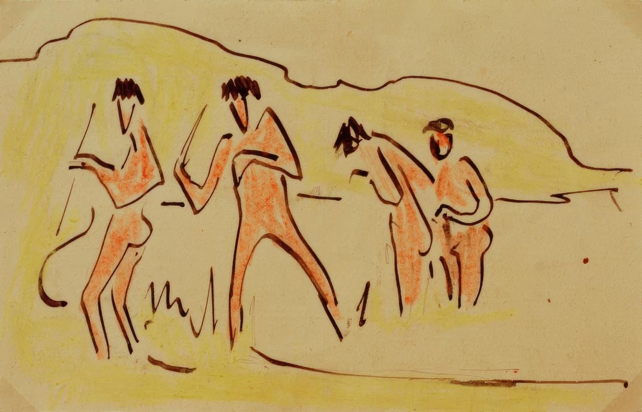Badgäster som kastar vass av Ernst Ludwig Kirchner