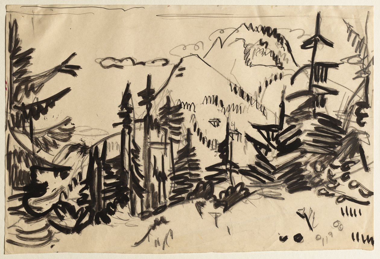 Bergslandskap med granar av Ernst Ludwig Kirchner