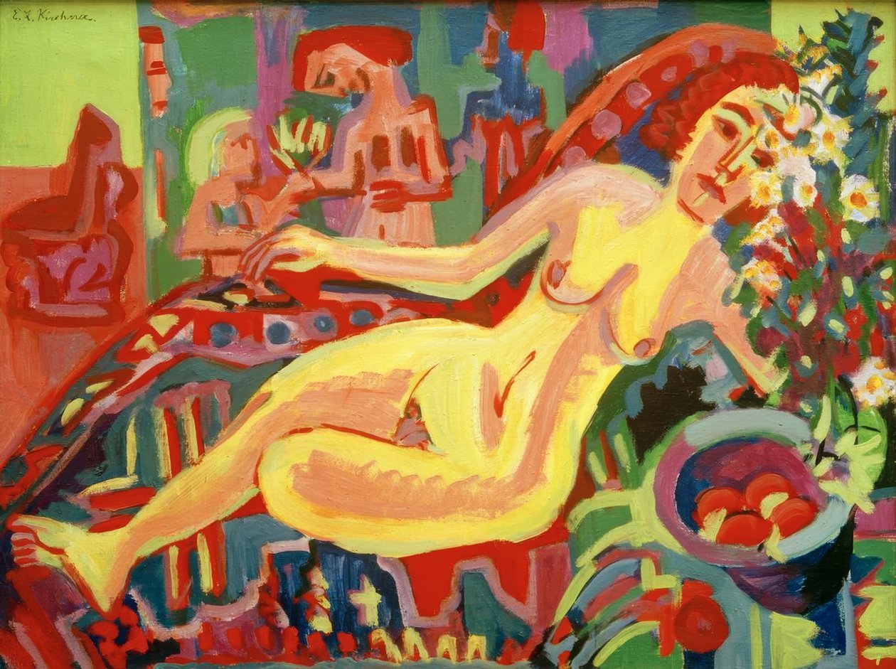 Naken flicka på divan av Ernst Ludwig Kirchner