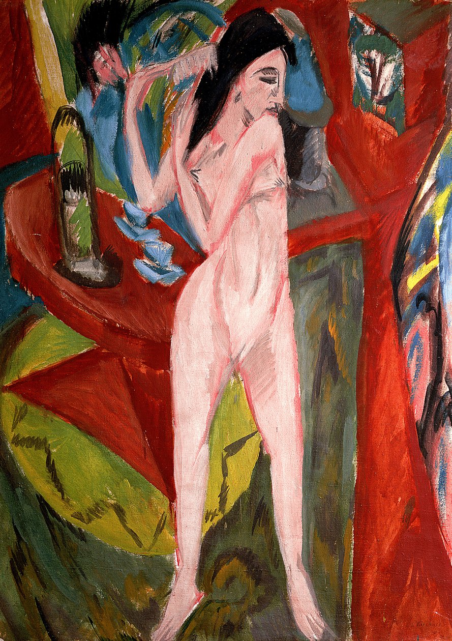 Naken kvinna som kammar sitt hår av Ernst Ludwig Kirchner