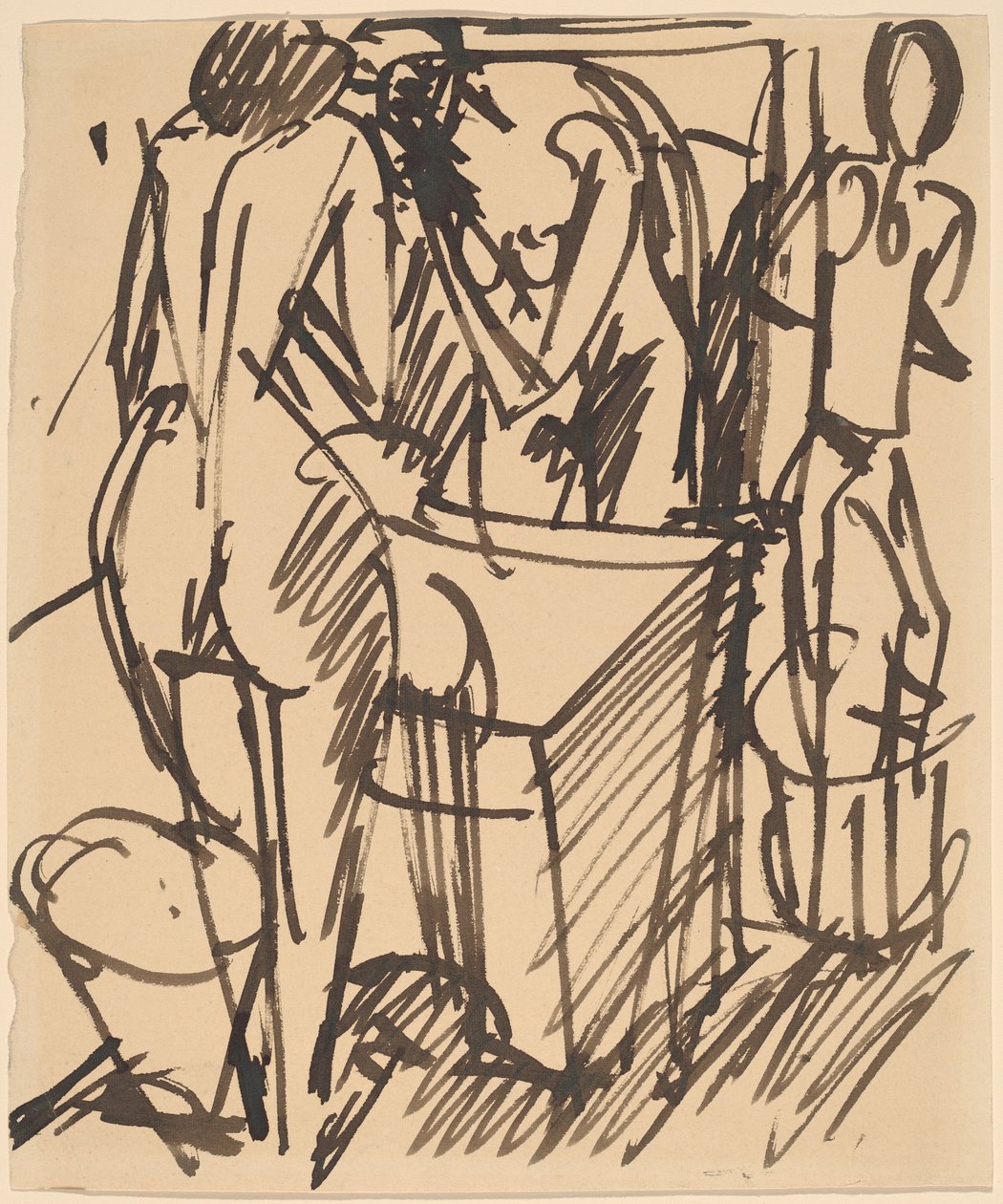 Naken med en spegel, stående framför ett tvättställ av Ernst Ludwig Kirchner