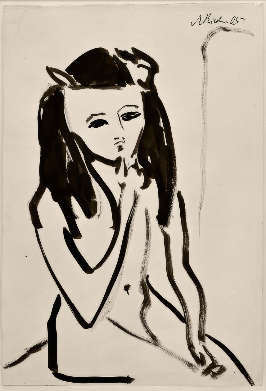 Untitled (Fränzi som naken, hand på hakan) av Ernst Ludwig Kirchner
