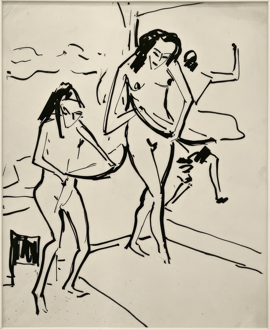 Utan titel (Marcella och Senta med båge) av Ernst Ludwig Kirchner