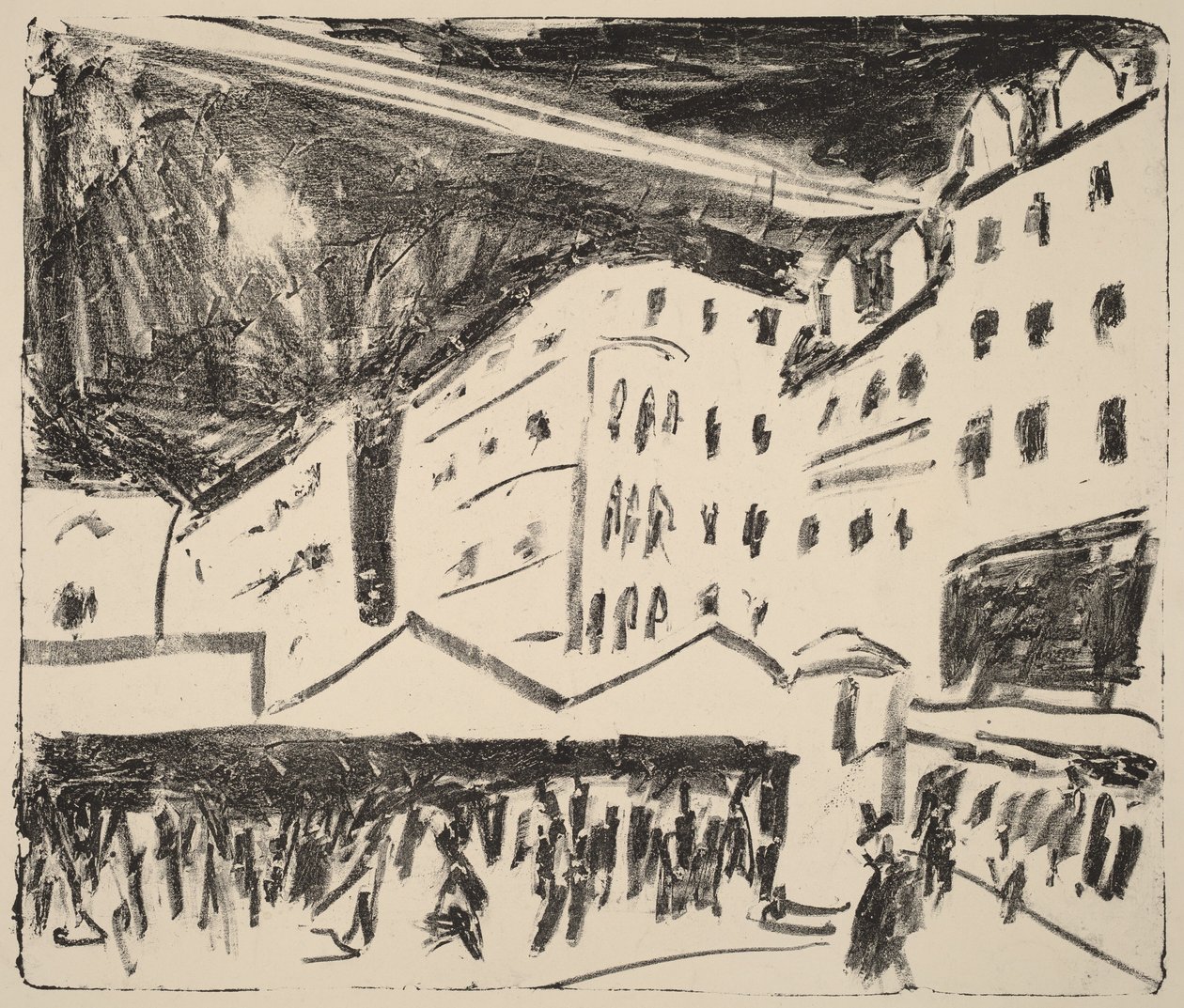 Altmarkt i Dresden med marknad (Der Altmarkt in Dresden mit Jahrmarkt) av Ernst Ludwig Kirchner
