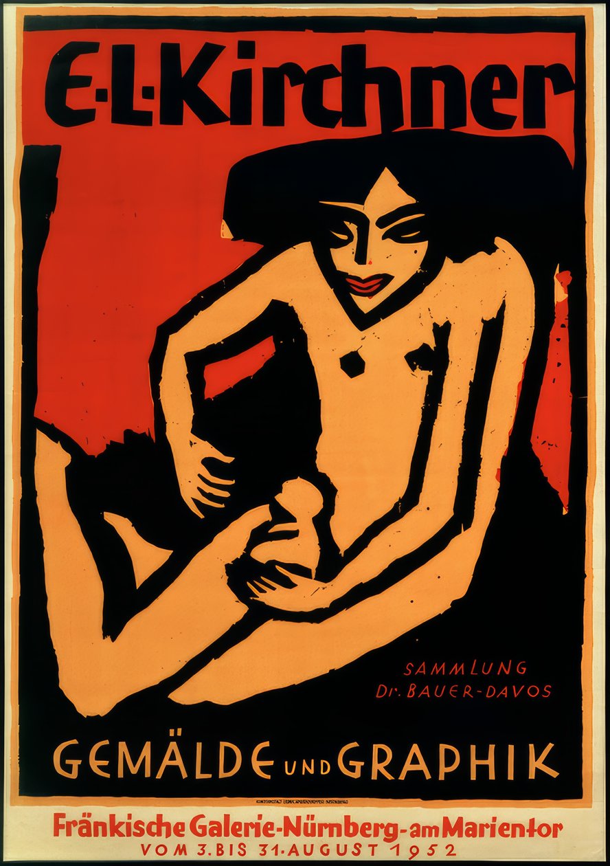 Affisch för utställningen E.L.K., Fränkische Galerie, Nürnberg, 1952 av Ernst Ludwig Kirchner