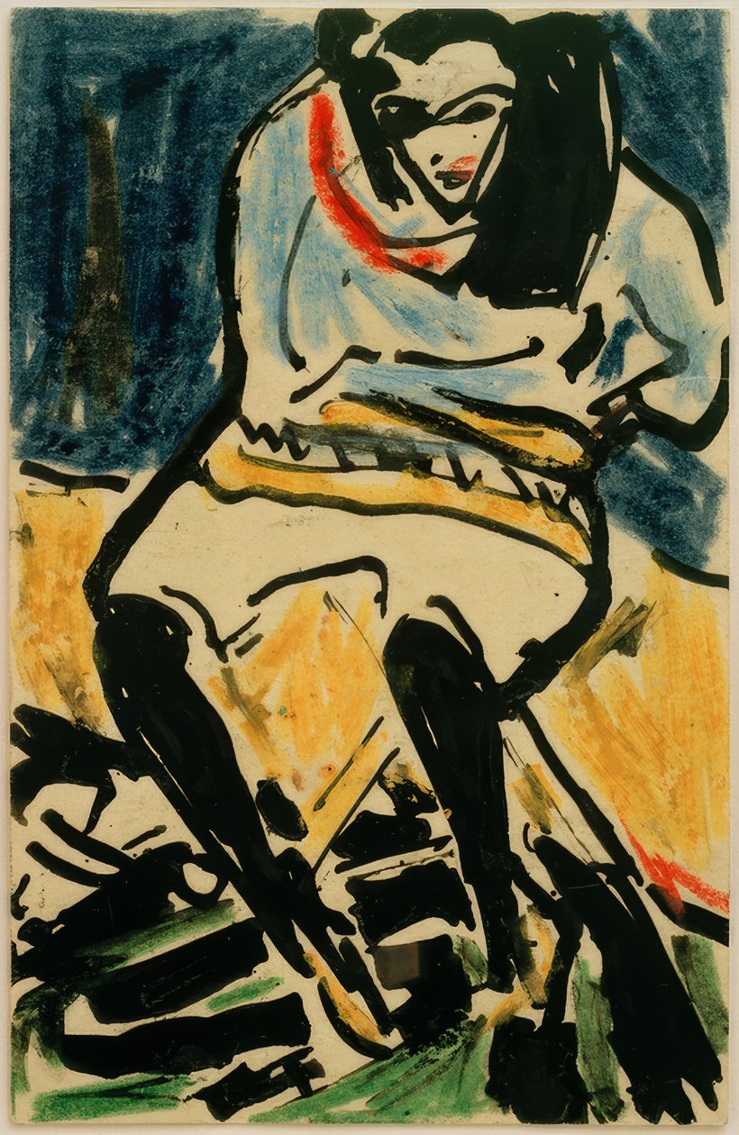 Vykort till Erich Heckel från 6 april 1910 (Marzella på en hopfällbar stol) av Ernst Ludwig Kirchner