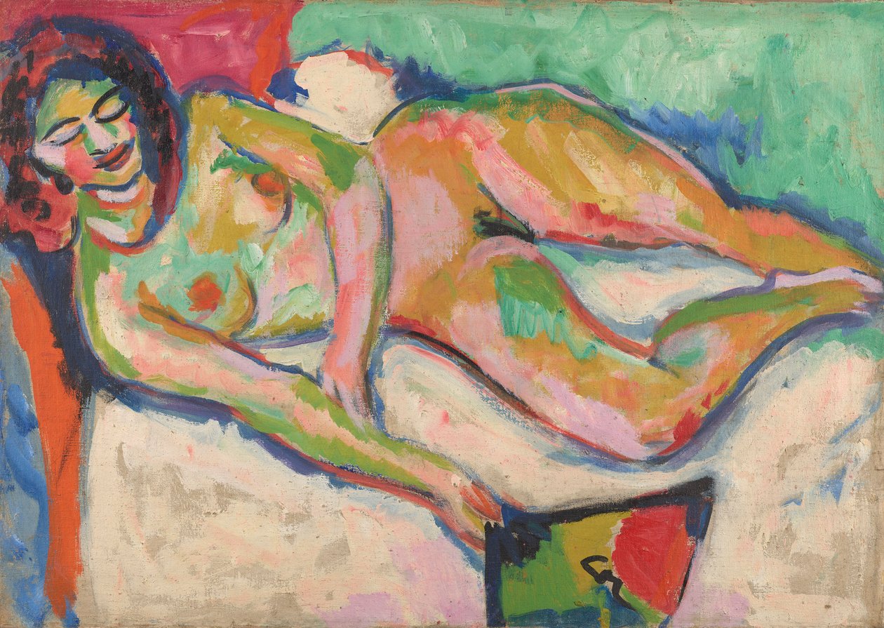 Liggande naken med fläkt av Ernst Ludwig Kirchner