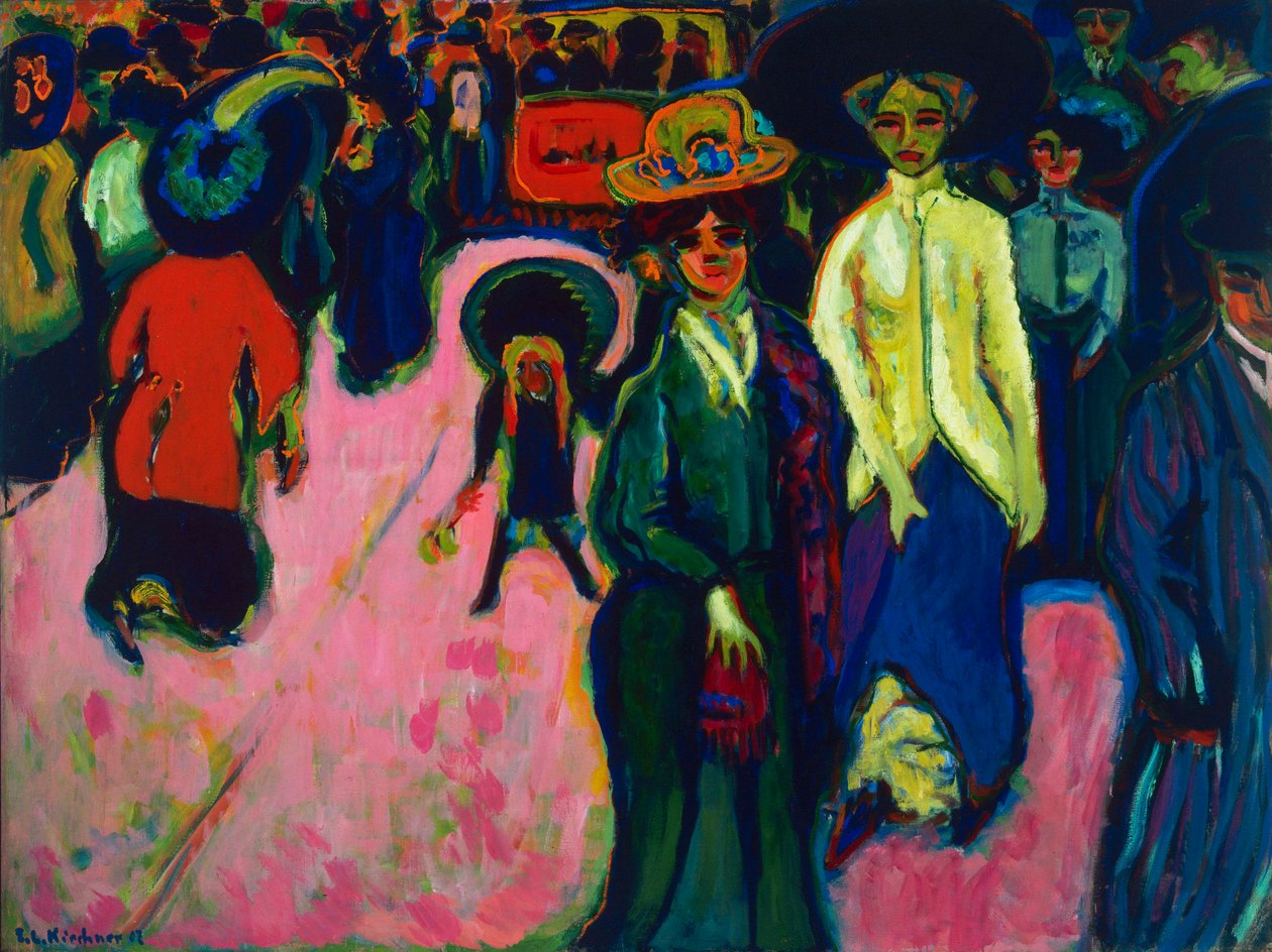 Street, Dresden (Tyskland). Målning av Ernst Ludwig Kirchner (1880-1938), olja på duk av Ernst Ludwig Kirchner
