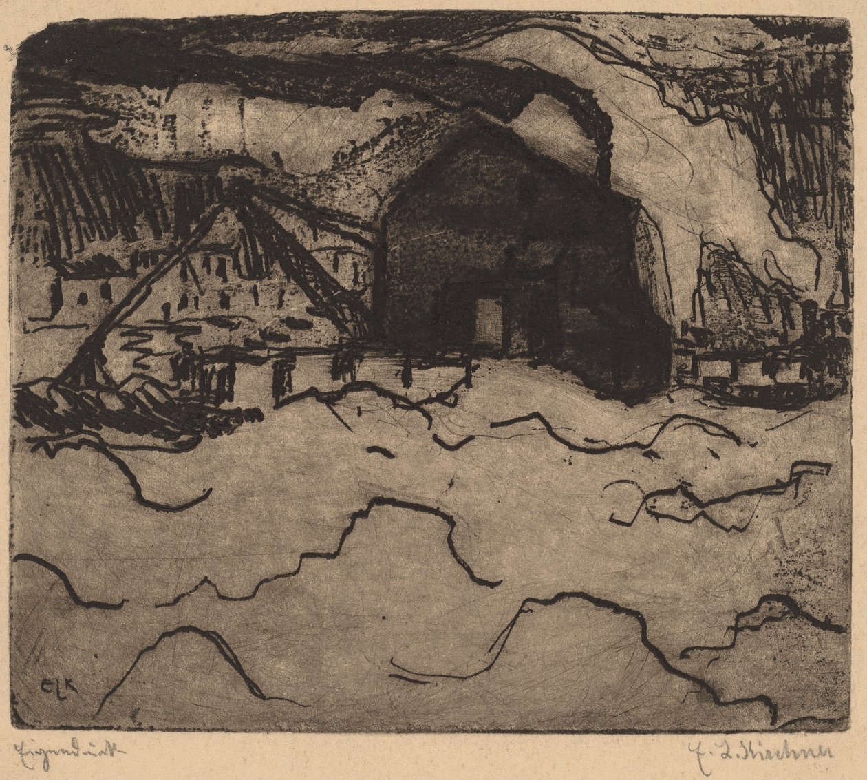 Sandmudderverk på Elbe av Ernst Ludwig Kirchner