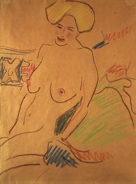 Sittande naken, ca 1907 (kritor på papper) av Ernst Ludwig Kirchner