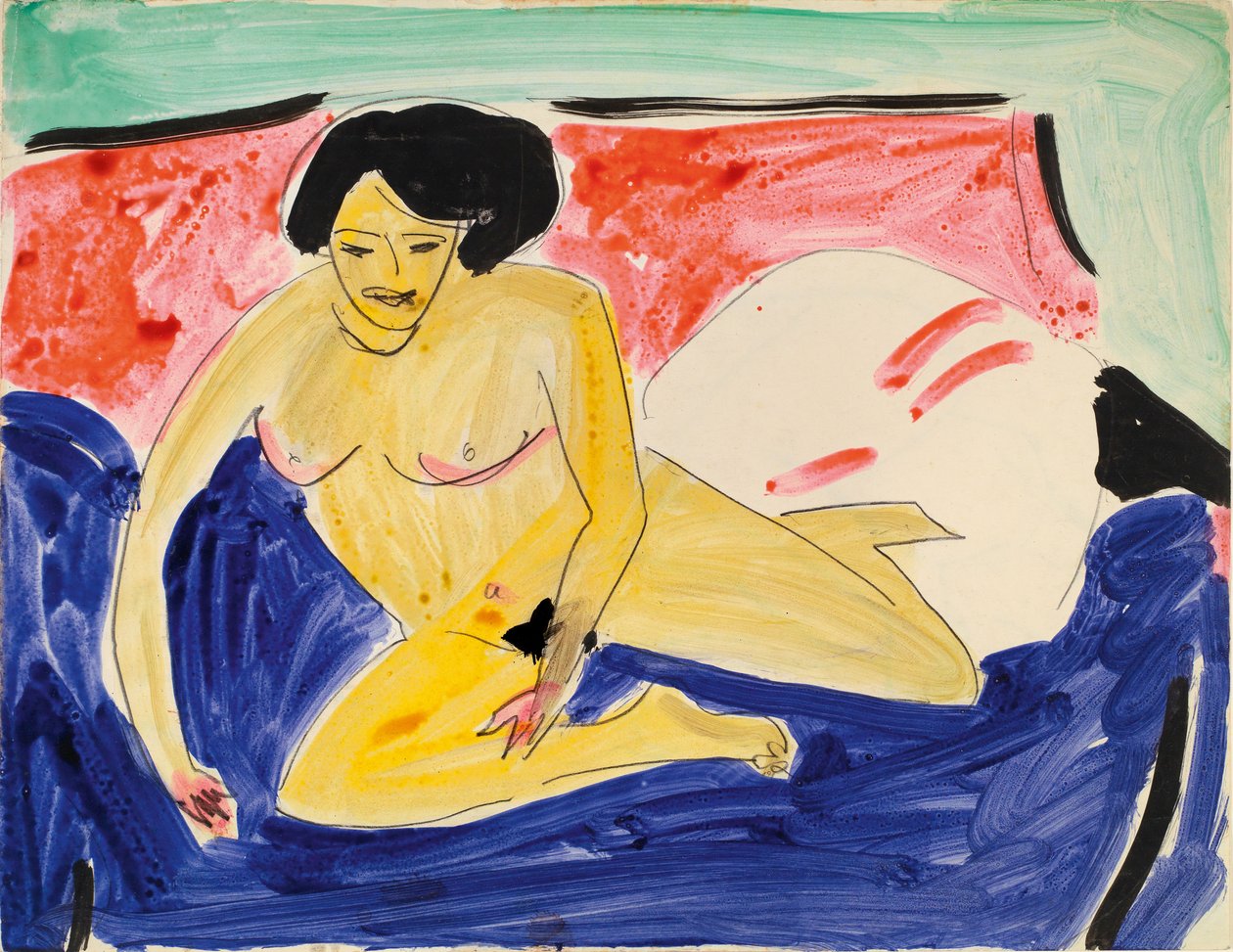 Sittande naken på Divan, 1909 av Ernst Ludwig Kirchner
