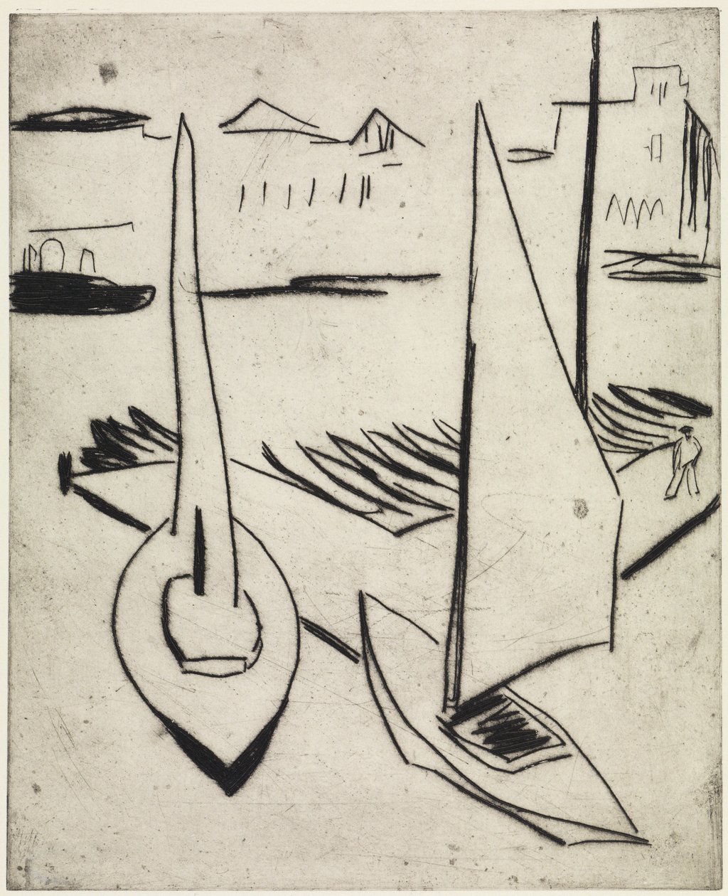 Segelbåtshamn vid Alster, Hamburg / Gata med obelisker, Dresden av Ernst Ludwig Kirchner