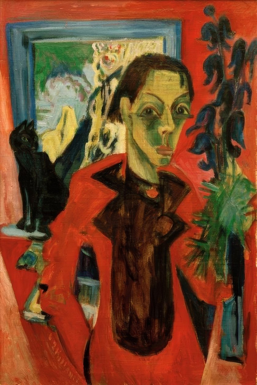 Självporträtt med en katt av Ernst Ludwig Kirchner