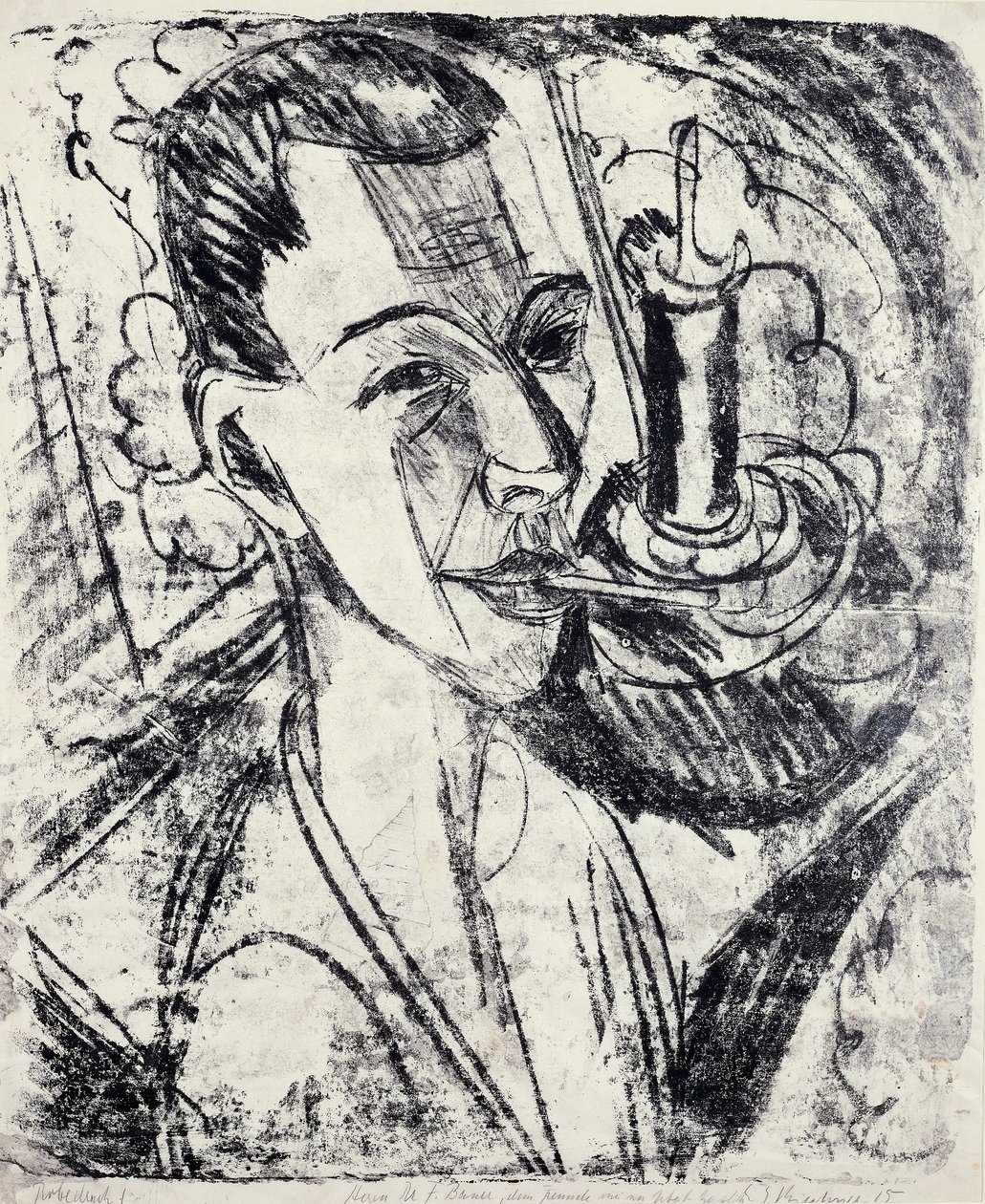 Självporträtt med cigarett av Ernst Ludwig Kirchner