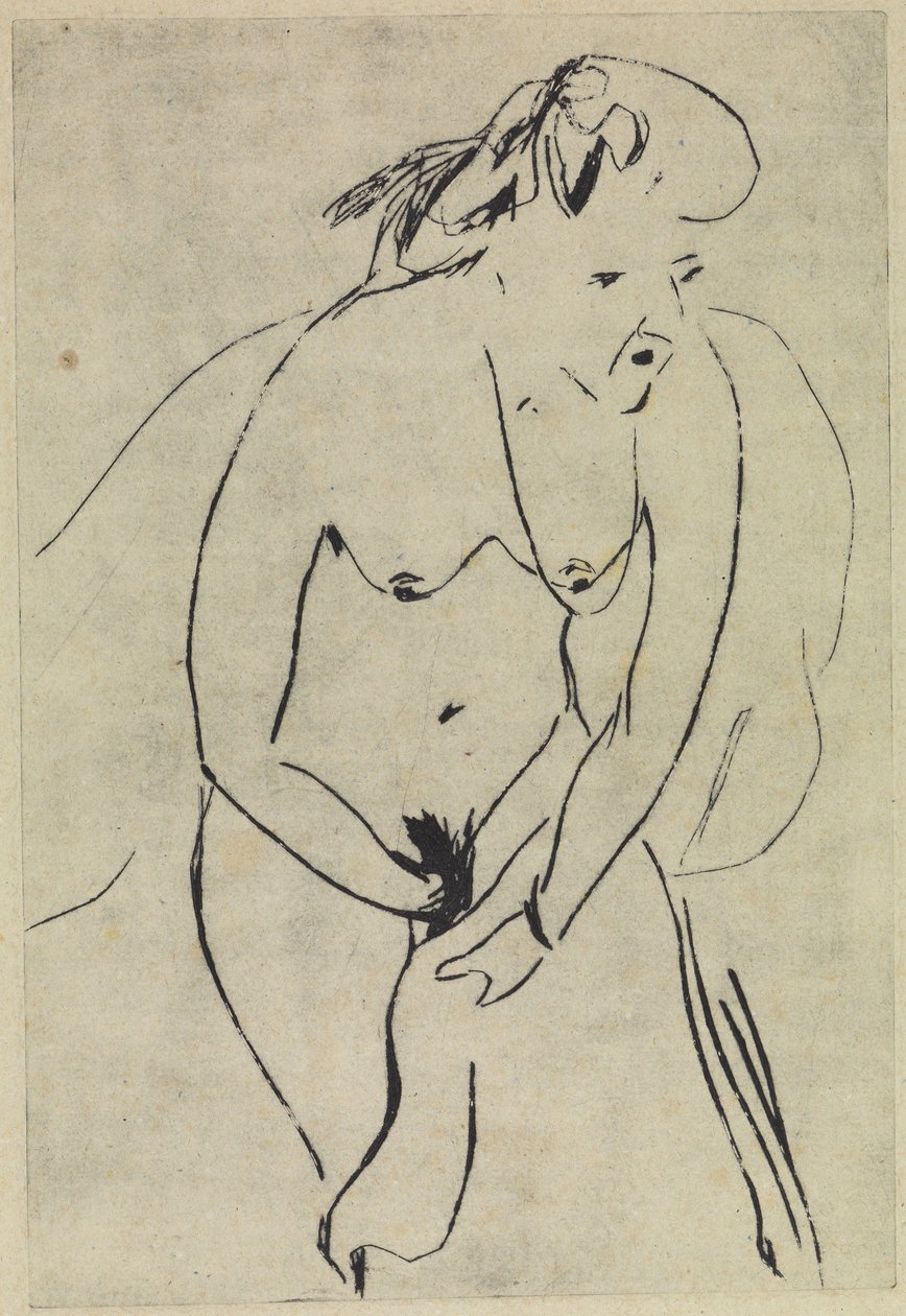 Badare som torkar sig med handduk och halsband av Ernst Ludwig Kirchner