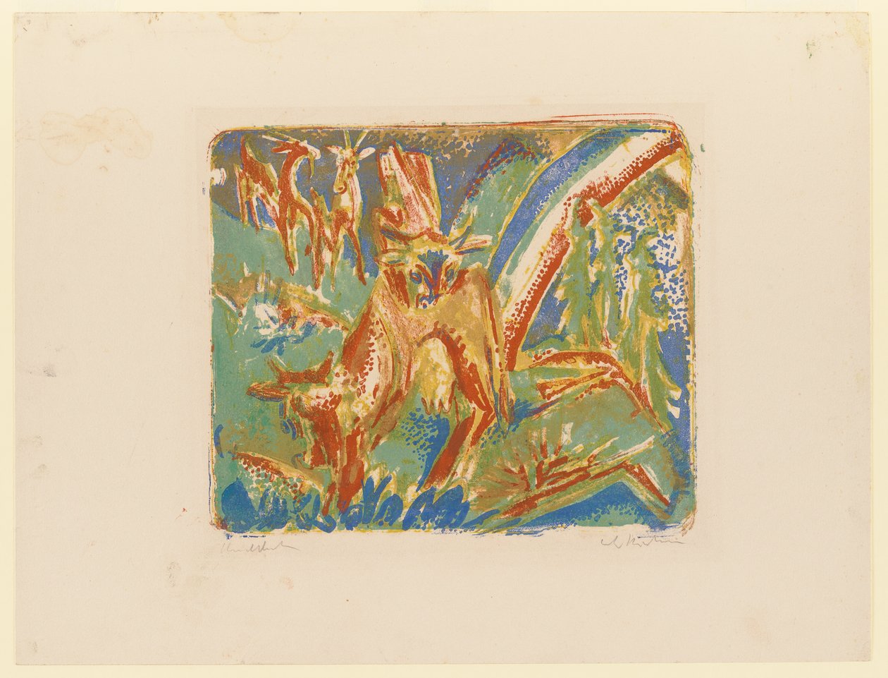 Sieben Kühe und Regenbogen av Ernst Ludwig Kirchner