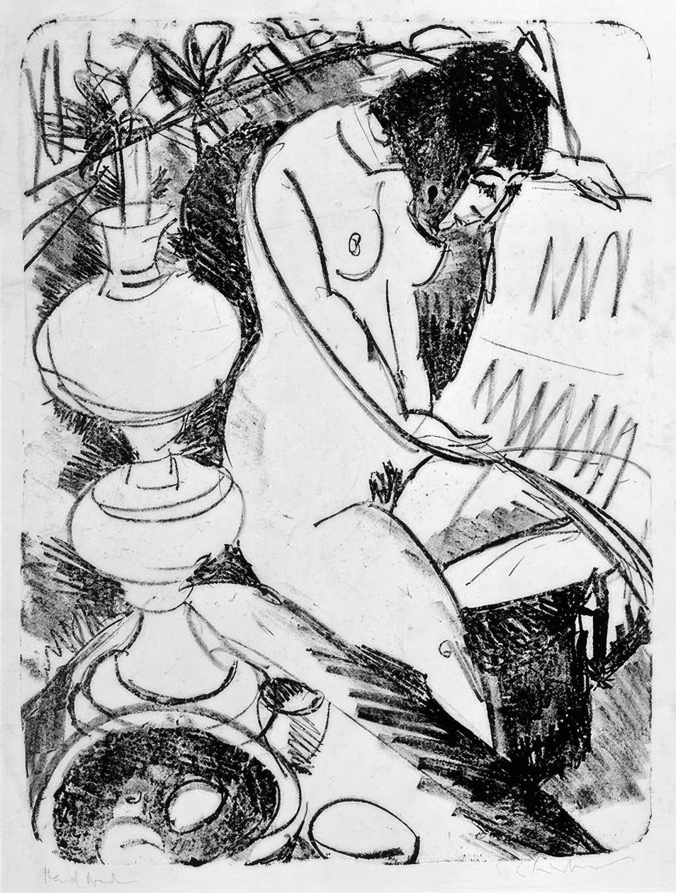 Sitter och läser akt av Ernst Ludwig Kirchner
