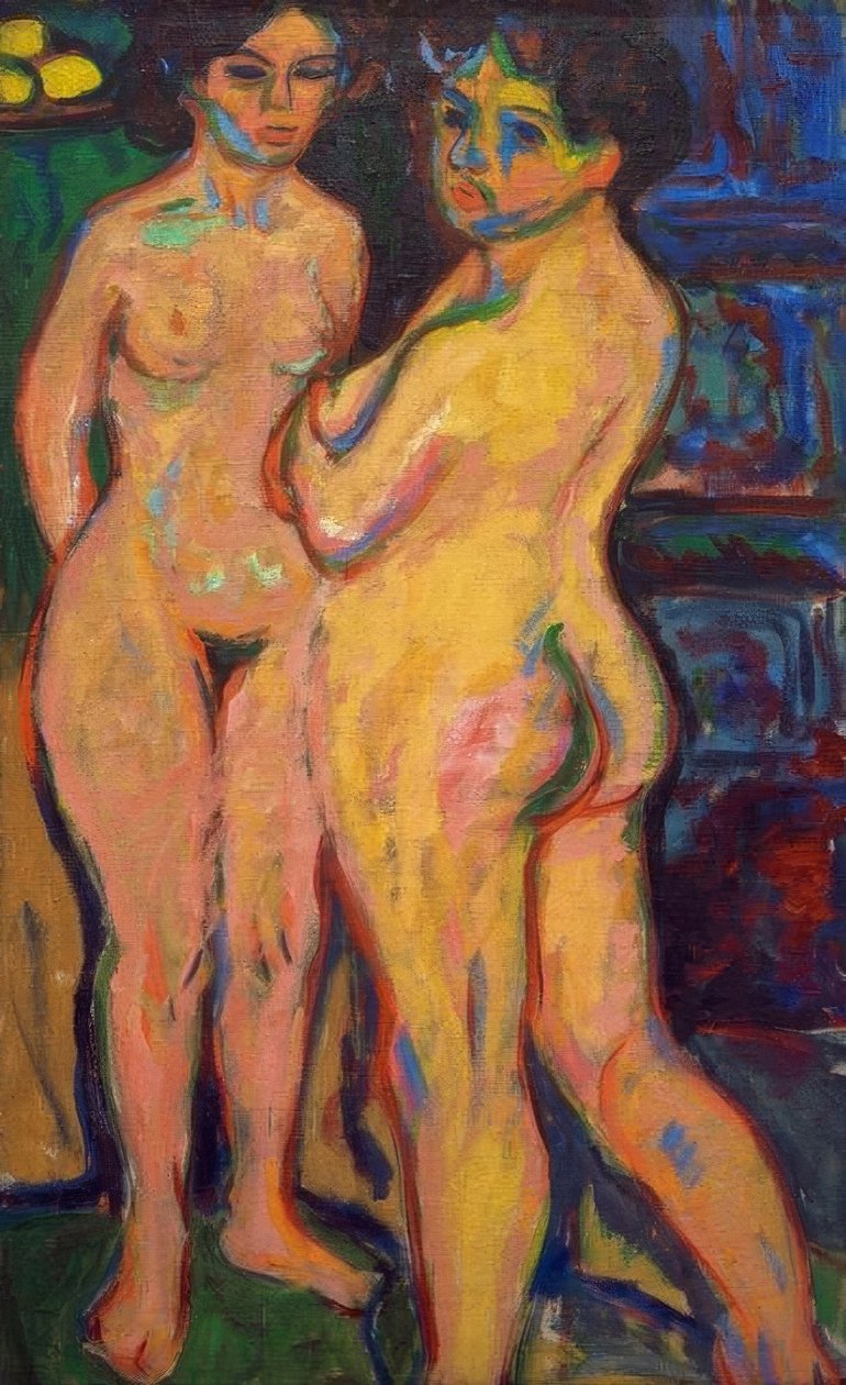 Stående naken tjej vid spisen av Ernst Ludwig Kirchner
