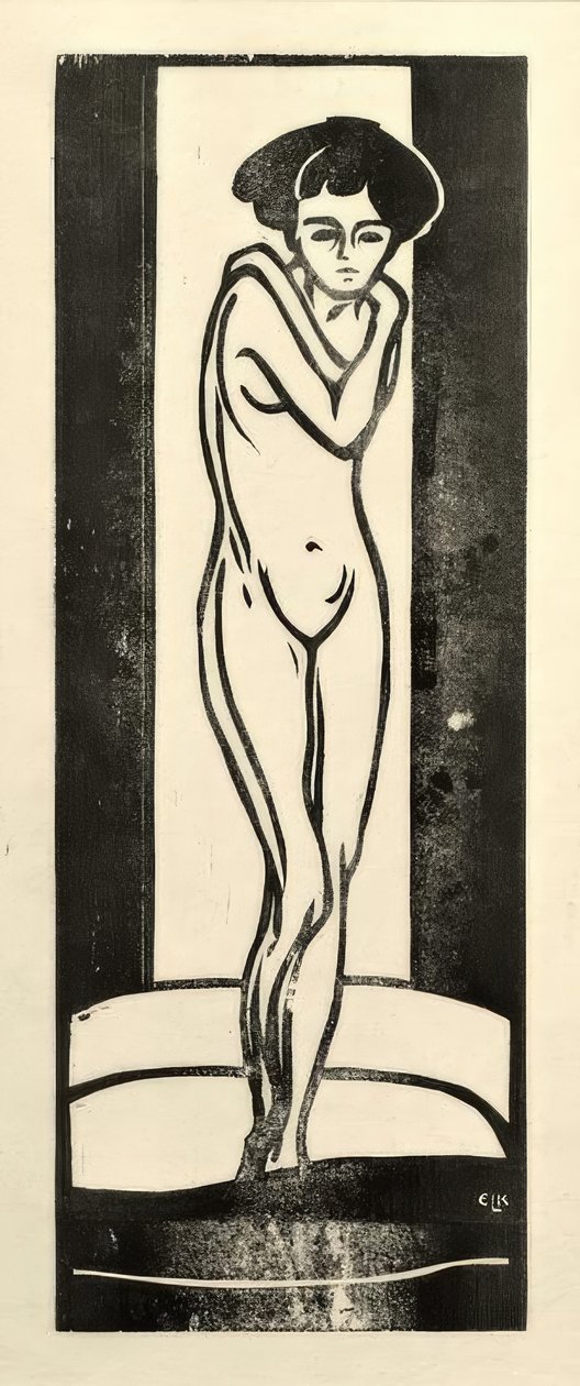 Stående naken tjej med korslagda armar av Ernst Ludwig Kirchner