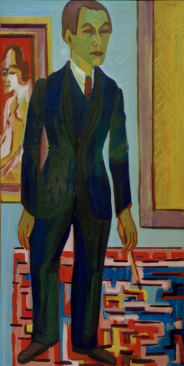 Stående målare. Självporträtt av Ernst Ludwig Kirchner