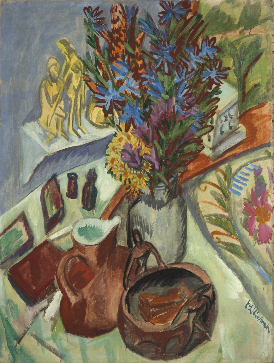 Stilleben med kanna och afrikansk skål, 1912 av Ernst Ludwig Kirchner