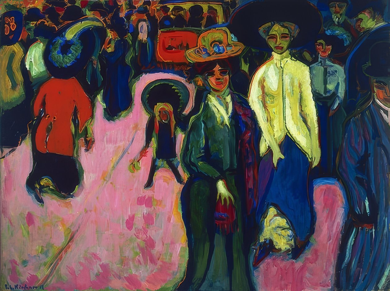 Gata i Dresden. 1908 (reviderad 1919, daterad på målningen 1907) av Ernst Ludwig Kirchner