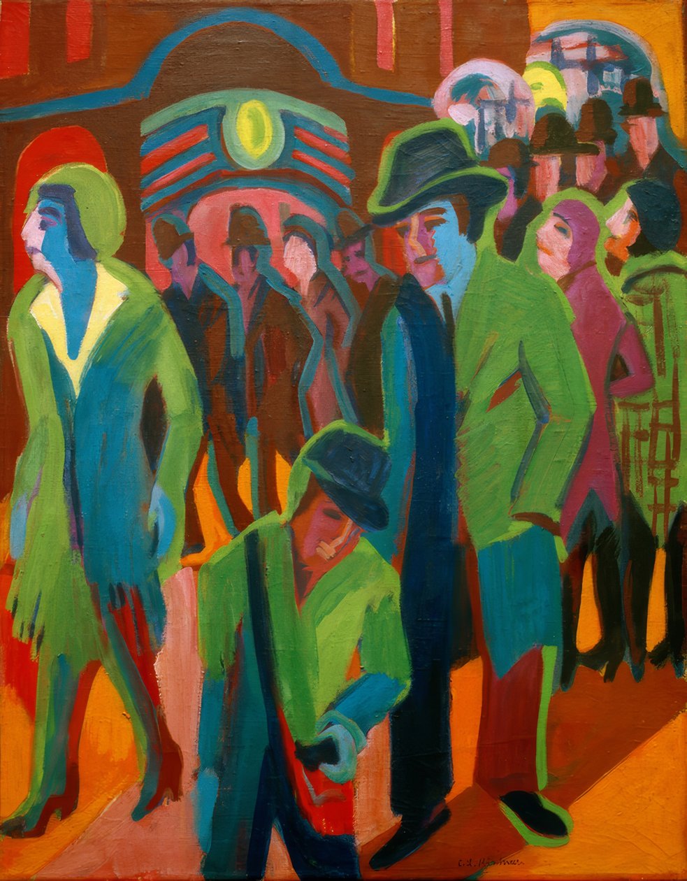 Gata med förbipasserande i nattbelysning av Ernst Ludwig Kirchner