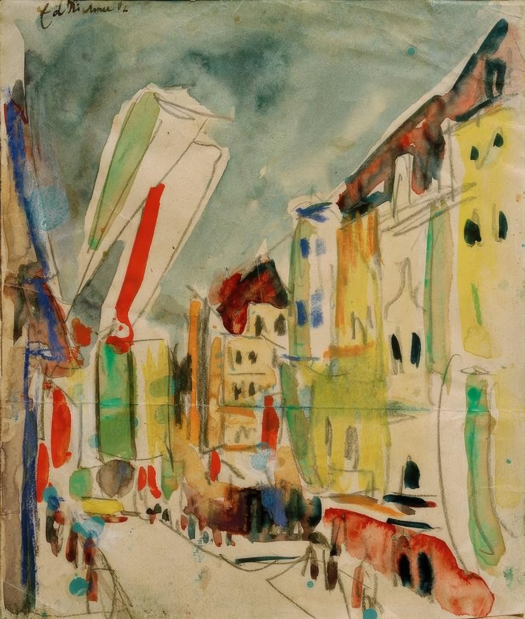 Gatubild med flaggor av Ernst Ludwig Kirchner