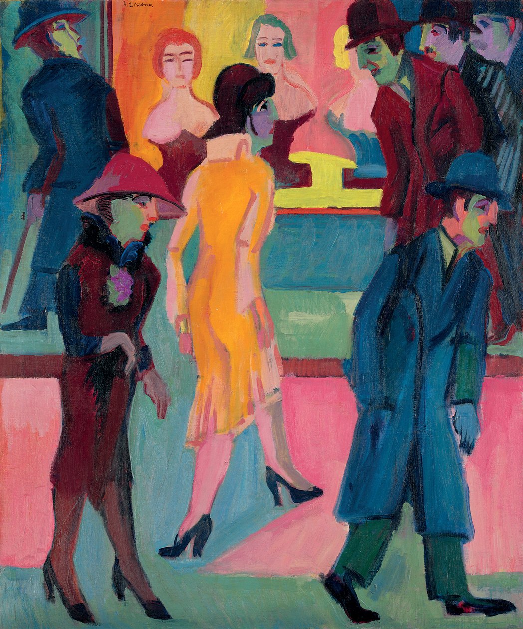 Gatubild vid frisörsalongen; Gatubild framför frisörsalongen, 1926 av Ernst Ludwig Kirchner