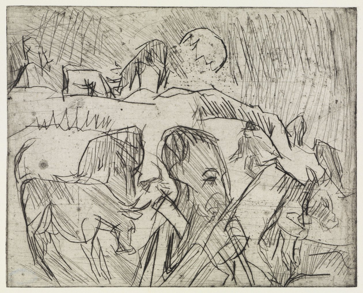 Studie av Mardersteig/ Hirt med kor i bergen av Ernst Ludwig Kirchner