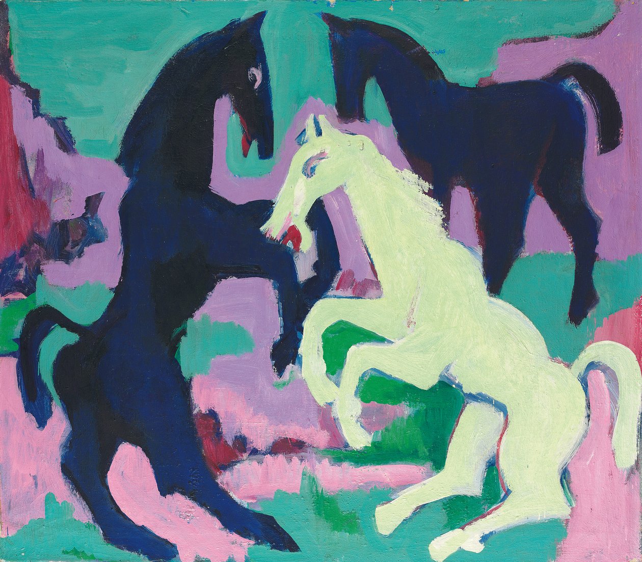 Tre hästar; Tre hästar, ca 1923 av Ernst Ludwig Kirchner