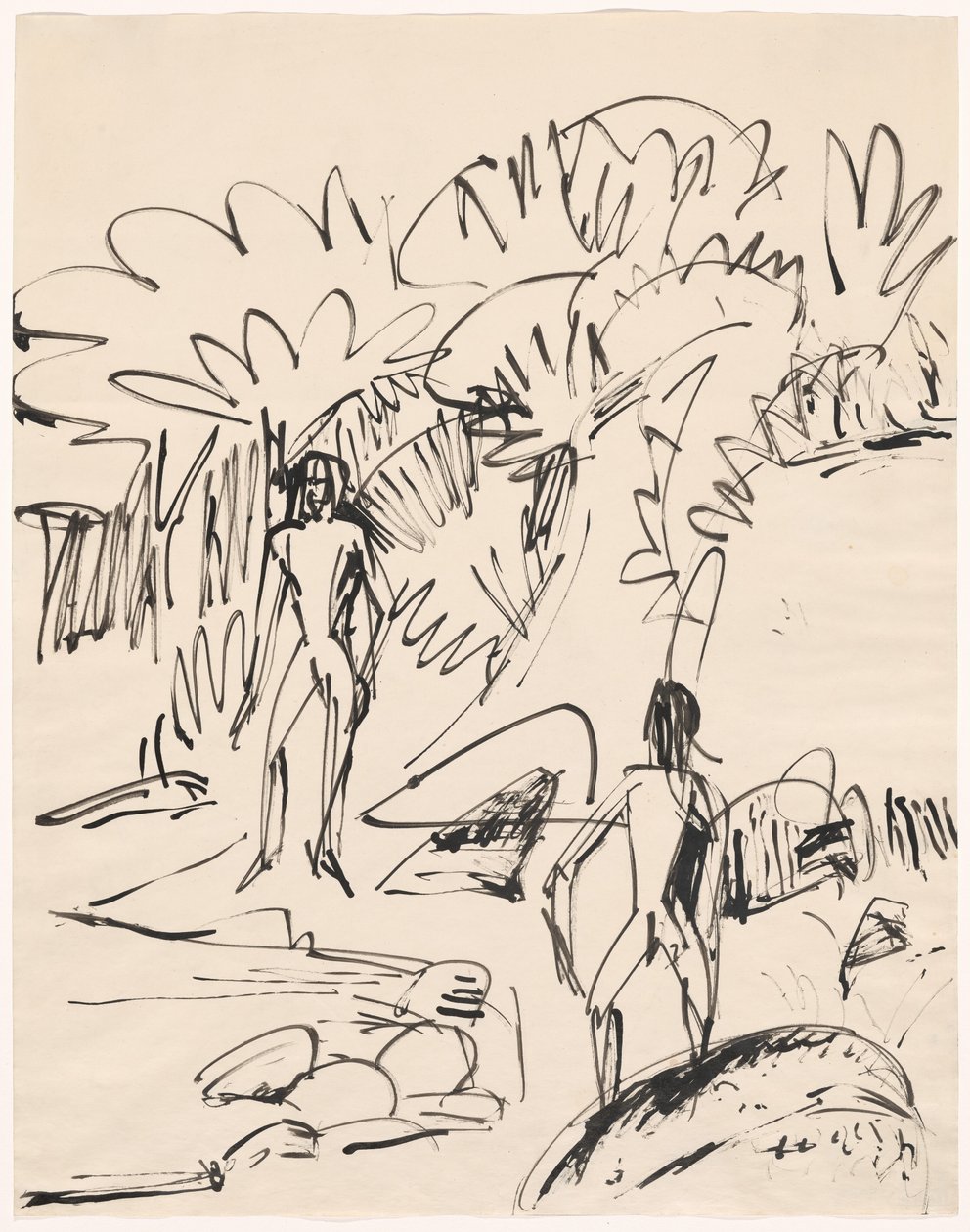 Två badande vid Fehmarn Coast av Ernst Ludwig Kirchner