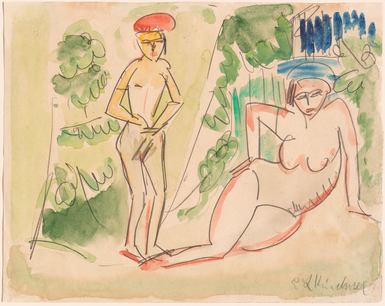 Två badande nära skogen av Ernst Ludwig Kirchner