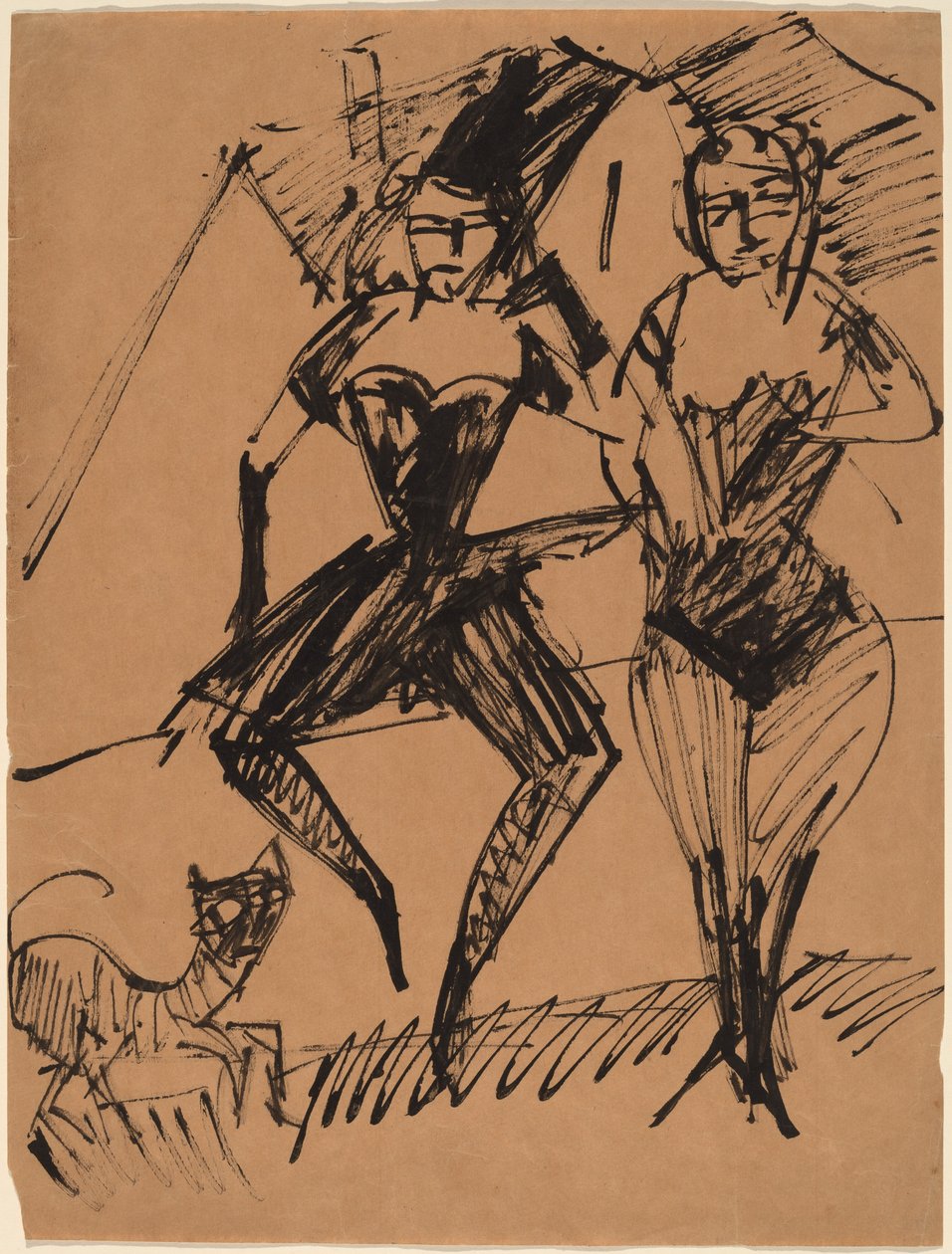 Två dansare med en katt av Ernst Ludwig Kirchner