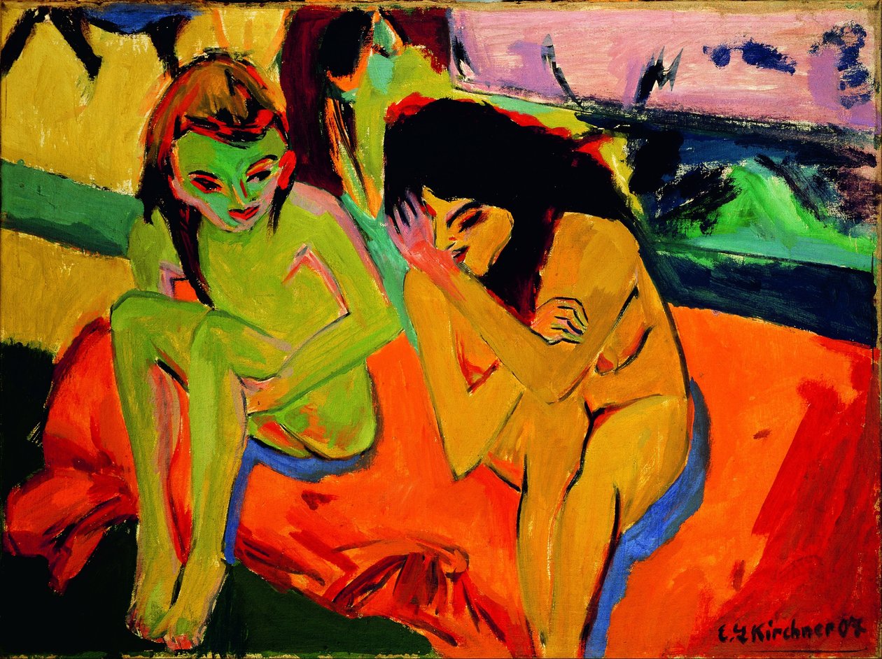 Två flickor / nakna flickor som samtalar av Ernst Ludwig Kirchner