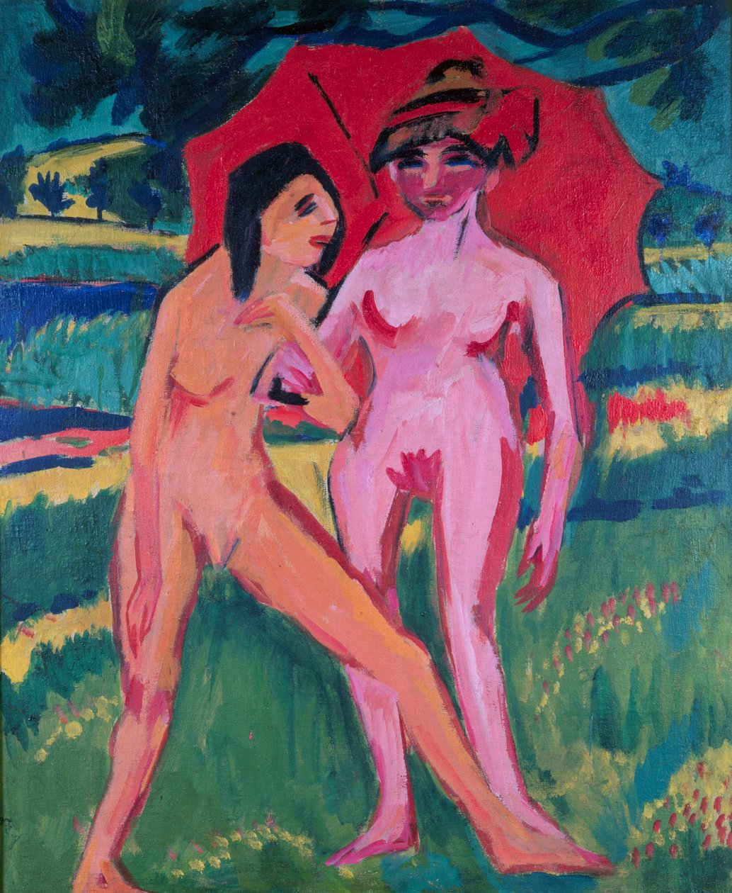 Två flickor under ett paraply av Ernst Ludwig Kirchner