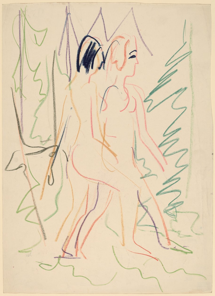 Två nakenbilder i en skog av Ernst Ludwig Kirchner