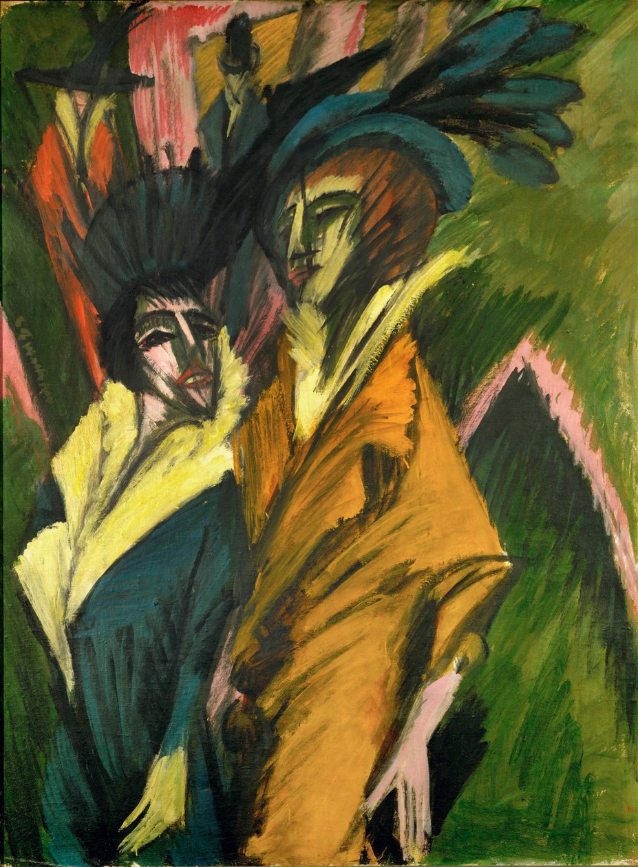 Två kvinnor (olja på duk) av Ernst Ludwig Kirchner