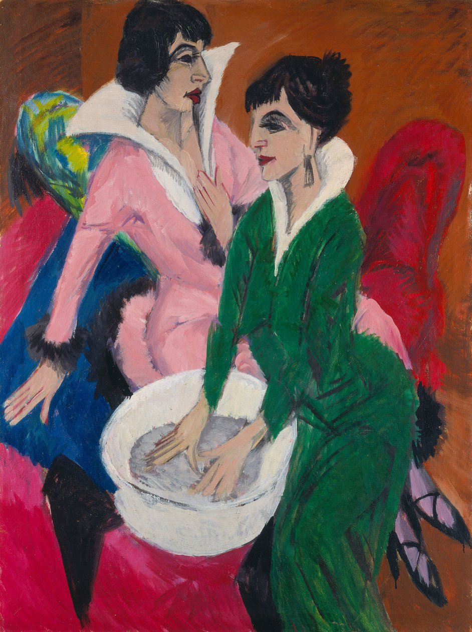 Två kvinnor vid ett handfat. Systrarna, 1913. av Ernst Ludwig Kirchner