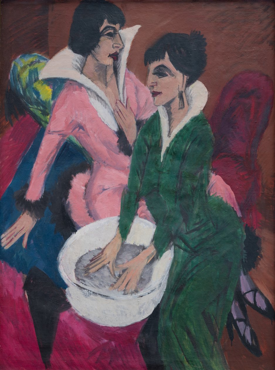 Två kvinnor med ett handfat; Systrarna av Ernst Ludwig Kirchner